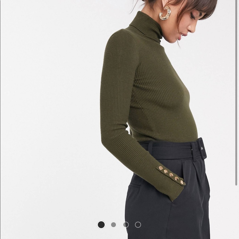 Olive turtleneck with button detail